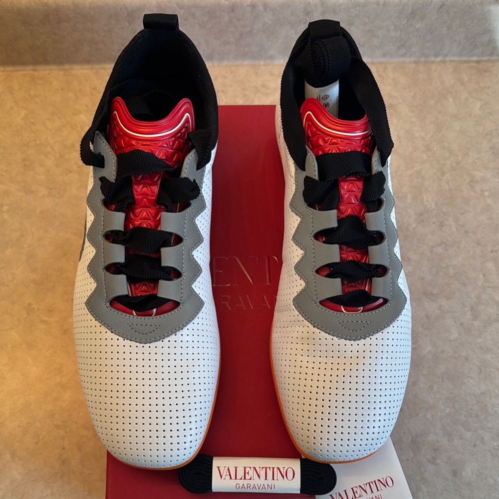 Valentino Garavani Perforated White and Orange Sneakers
